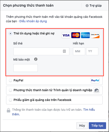 các phương thức thanh toán facebook quảng cáo trên điện thoại